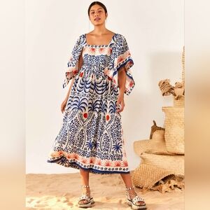 FARM Rio Afternoon Breeze Midi Dress Boho Beach Tropical Resort Hippie Festive